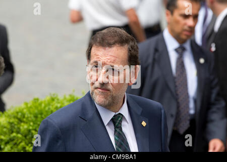 EU-Gipfel, Académie Royal de Belgique, Brüssel. 28.06.2012 zeigt Bild Mariano Rajoy, Premierminister von Spanien, Anreise EVP Partei Tagung in Brüssel, an der Académie Royal de Belgique. Stockfoto