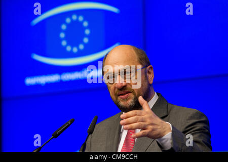 Brüssel, Belgien. 28. Juni 2012. Bild zeigt Martin Schulz, Präsident des Europäischen Parlaments, im Justus-Lipsius-Gebäude, EU-Gipfel in Brüssel. Stockfoto