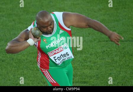 29 06 2012 Helsinki, Finnland.  Marco Fortes von Portugal konkurriert während das Kugelstoßen Finale bei der Leichtathletik-Meisterschaften 2012 im Olympiastadion in Helsinki, Finnland, 29. Juni 2012. Stockfoto