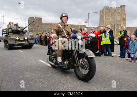 Carrickfergus, Armed 30.06.2012 - Forces Day. 2. Weltkrieg Military Police Motorrad an der parade Stockfoto