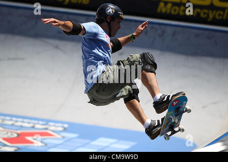 31. Januar 2009 - Los Angeles, California, Vereinigte Staaten von Amerika - Andy Macdonald von Vereinigten Staaten in Aktion Skaten während seinem Skateboard Park Hitze am Tag drei des X-Games bei LA Live am 30. Juni 2012 in Los Angeles, Kalifornien. (Kredit-Bild: © Joe Scarnici/ZUMAPRESS.com) Stockfoto