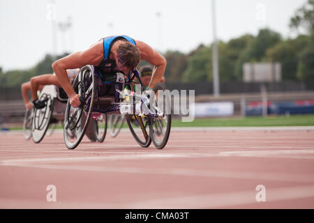 Indianapolis, IN, USA, 30. Juni 2012.  Tatyana McFadden, USA, führt die Packung in den 100 Meter Rollstuhl Frauenlauf. Stockfoto