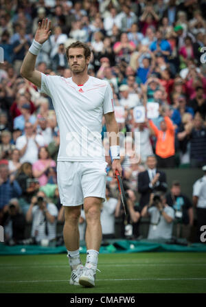 04.07.2012 die Wimbledon Tennis Championships 2012 statt bei den All England Lawn Tennis and Croquet Club, London, England, UK.  David FERRER (ESP) [7] V Andy MURRAY (GBR) [4]. Andy triumphierend. Stockfoto