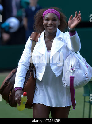 05.07.2012. der All England Lawn-Tennis and Croquet Club. London, England. Serena Williams USA feiert ihr Match gegen Victoria Azarenka aus Weißrussland während Damen Halbfinale in Wimbledon Tennis Championships in The All England Lawn Tennis and Croquet Club zu gewinnen. London, England, Vereinigtes Königreich Stockfoto