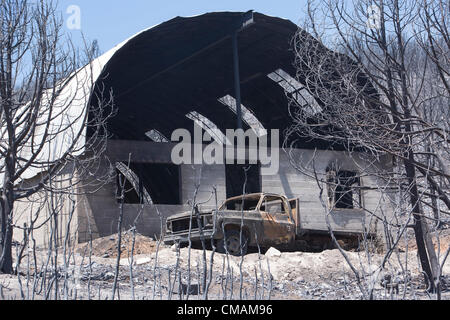 Wildfire und Wald Feuer zerstört 50.000 Hektar Berg- und Kabine Wohngebiete in zentrale Utah. Hohle Holz Feuer. Stockfoto