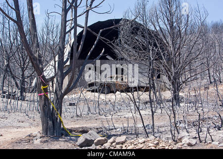 Wildfire und Wald Feuer zerstört 50.000 Hektar Berg- und Kabine Wohngebiete in zentrale Utah. Hohle Holz Feuer. Stockfoto