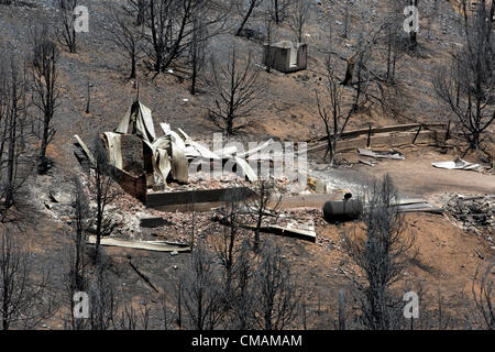 Wildfire und Wald Feuer zerstört 50.000 Hektar Berg- und Kabine Wohngebiete in zentrale Utah. Hohle Holz Feuer. Stockfoto