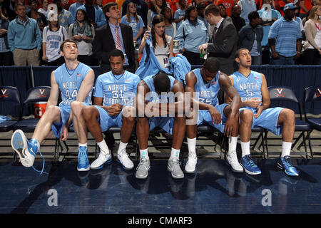 25. Februar 2012 - besiegte Charlottesville, Virginia, USA - The North Carolina Tar Heel Starter für das Spiel gegen Virginia in Charlottesville, VA.-Nord-Carolina bereiten Virginia 54 51. (Kredit-Bild: © Andrew Shurtleff/ZUMAPRESS.com) Stockfoto