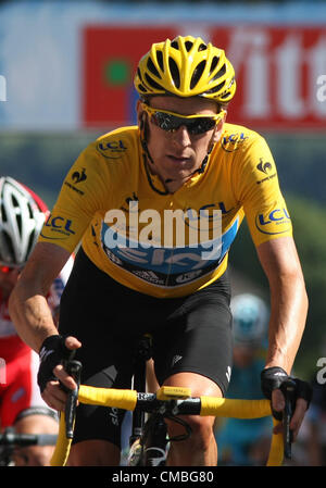 11.07.2011-tour De France Etappe 10 Macon Bellegarde-Sur-Valserine. Bradley Wiggins (GER) Team Sky am Ziel. Stockfoto