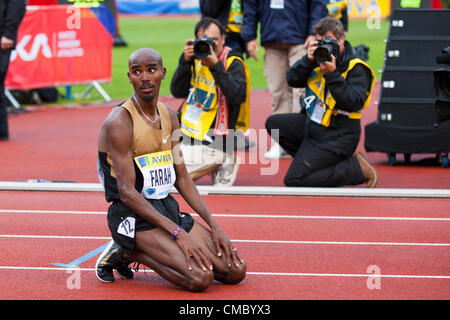 13. Juli 2012 AVIVA London Leichtathletik Grand Prix Kristallpalast, UK.  Mo Farah gewann die Männer 5000 m Stockfoto