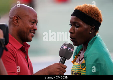 Janieve Russell der Gewinner der 400 Meter Hürden auf 2012 IAAF World Junior Leichtathletik Weltmeisterschaften Barcelona Juli 14 Stockfoto