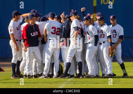 HAARLEM, NIEDERLANDE, 15.07.2012. Team USA vor dem Spiel gegen Kuba auf der Haarlem Baseball Woche 2012. Stockfoto