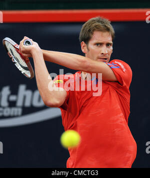 20.07.2012 Hamburg, Deutschland. Deutschlands Florian Mayer spielt gegen Deutschlands Haas bei der ATPWorld Tour 500 Turnier am Rothenbaum in Hamburg, Deutschland, 20. Juli 2012. Stockfoto