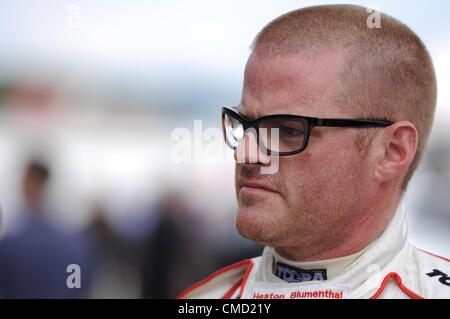 21. Juli 2012, Silverstone im Vereinigten Königreich. Starkoch Heston Blumenthal nach der Qualifikation für die Silverstone Classic Celebrity Challenge.  Er qualifizierte sich an 6. Stelle. Stockfoto