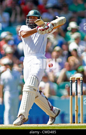 22.07.2012 London, England. Südafrikas Hashim Amla während der Investec Cricket Test Länderspiel zwischen England und Südafrika, spielte auf dem Kia Oval Cricket Ground: obligatorische Kredit: Mitchell Gunn Stockfoto