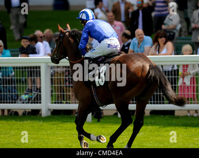 22.07.2012 Ascot, England.13. Shaishee (USA) Jockey, Paul Hagan. Besitzer: Herr Hamdan Al Maktoum in den Anders Foundation E.B.F Crocker Bulteel Maiden Stakes (Klasse 2) am Wochenende Ascot Betfair mit Eigenschaft Raceday. Stockfoto