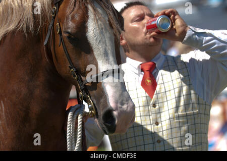 24. Juli 2012. Llanelwedd, Wales, UK. Eine reiterliche Kandidat kühlt während der Wartezeit für die Ergebnisse bei The Royal Welsh Show 2012. Bildnachweis: Graham M. Lawrence/Alamy Live-Nachrichten Stockfoto