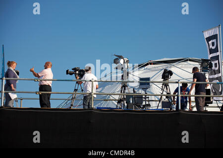 Weymouth, Großbritannien Mittwoch, 25. Juli 2012. Letzte Vorbereitungen für die Olympischen Spiele in Weymouth, Großbritannien. BBC-Crew immer bereit Stockfoto