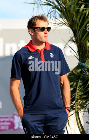 Paul Goodison Team GB in das Segel-Event bei den Olympischen Spielen 2012 Eröffnungsveranstaltung in Weymouth Stockfoto