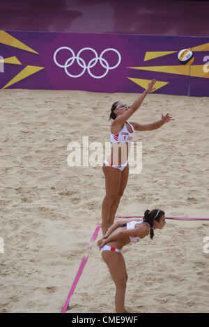 HOLLAND V Spanien WOMENS BEACH VOLLEYBALL HORSE GUARDS PARADE LONDON ENGLAND 29. Juli 2012 Stockfoto