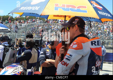 29. Juli 2012 - Monterey, Kalifornien, USA - Repsol Honda Fahrer CASEY STONER von Australien (#1) vor dem sonntäglichen Red Bull U.S. Grand Prix. (Kredit-Bild: © Scott Beley/ZUMAPRESS.com) Stockfoto