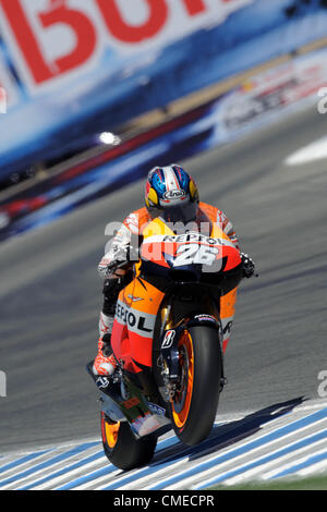 29. Juli 2012 - Monterey, Kalifornien, USA - Repsol Honda Fahrer DANI PEDROSA Spaniens (#26) während am Sonntag Red Bull U.S. Grand Prix. (Kredit-Bild: © Scott Beley/ZUMAPRESS.com) Stockfoto