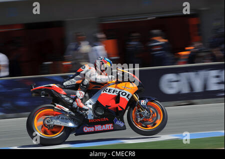 29. Juli 2012 - Monterey, Kalifornien, USA - Repsol Honda Fahrer CASEY STONER von Australien (#1) während der sonntäglichen Red Bull U.S. Grand Prix. (Kredit-Bild: © Scott Beley/ZUMAPRESS.com) Stockfoto