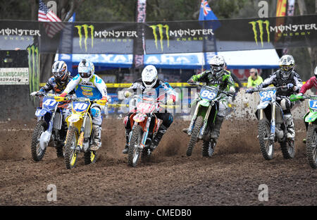 29.07.2012 Sydney, Australien. Startaktion Linie im Monster Energy MX Nationals Runde 8 Rennen auf der Rennstrecke Appin. Stockfoto