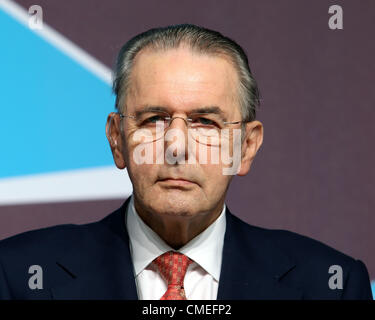 27. Juli 2012 - London, Großbritannien - Juli 27,2012. London, GB. Im Bild: Internationale Olympische Komitee-Präsident Jacques Rogge bei der Pressekonferenz in London. (Kredit-Bild: © Foto von Aleksander V.Chernykh/PhotoXpress/ZUMAPRESS.com) Stockfoto