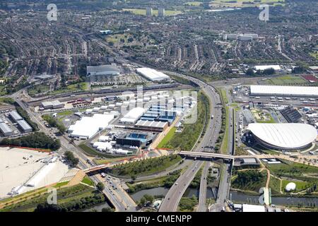 Luftbildfotografie östlich von Olympic Park, London 2012 Olympic Site mit Eton Manor und Velodrom Stratford London E20 Großbritannien Stockfoto