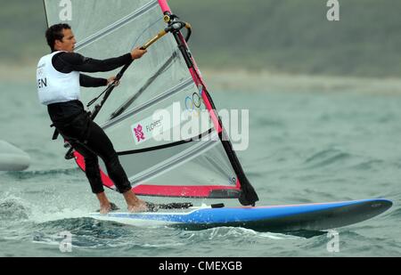 Olympischen Spiele 2012 in London: Segeln, Aktion während der London 2012 Olympische Spiele am Ort Weymouth & Portland, Dorset, England, UK. Flores in der RS: x Männer des 31. Juli 2012 Bild von Windsurfen: DORSET MEDIENDIENST Stockfoto