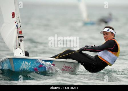 Olympischen Spiele 2012 in London: Segeln, Aktion während der London 2012 Olympische Spiele am Ort Weymouth & Portland, Dorset, England, UK. Annalise Murphy von Irland in der Laser Radial-Klasse 31. Juli 2012 Bild von: DORSET MEDIA SERVICE Stockfoto