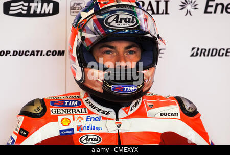 29. Juli 2012 - Monterey, Kalifornien, USA - Ducati Team Fahrer NICKY HAYDEN von den Vereinigten Staaten (#69) Sonntag Red Bull U.S. Grand Prix. (Kredit-Bild: © Scott Beley/ZUMAPRESS.com) Stockfoto