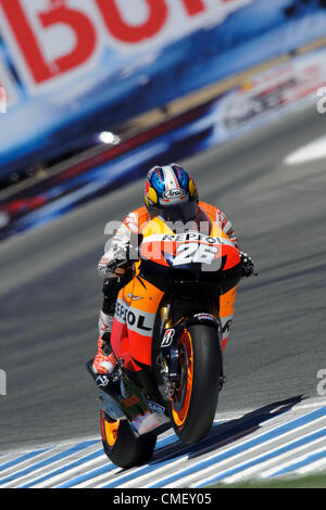 29. Juli 2012 - Monterey, Kalifornien, USA - Repsol Honda Fahrer DANI PEDROSA Spaniens (#26) während am Sonntag Red Bull U.S. Grand Prix. (Kredit-Bild: © Scott Beley/ZUMAPRESS.com) Stockfoto