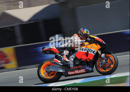 29. Juli 2012 - Monterey, Kalifornien, USA - Repsol Honda Fahrer CASEY STONER von Australien (#1) während der sonntäglichen Red Bull U.S. Grand Prix. (Kredit-Bild: © Scott Beley/ZUMAPRESS.com) Stockfoto