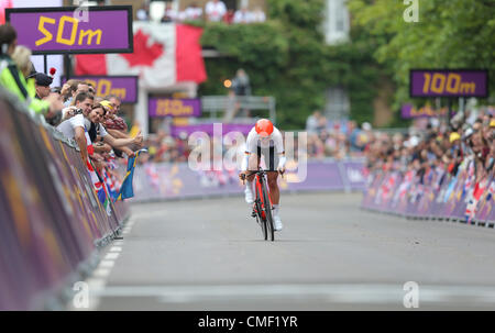 01.08.2012. London England.  Deutschlands Trixi Worrack konkurriert in der Frauen individuelle Time Trial von Road Cycling Event während der London 2012 Olympische Spiele in London, Großbritannien, 1. August 2012. Stockfoto