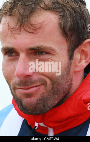 31.07.2012. Weymouth, England.  Mitglieder der britischen Sailing Team Olympische Spiele 2012 Nick Dempsey Stockfoto