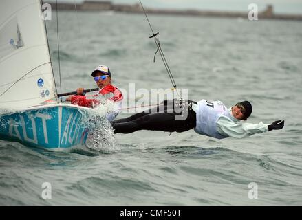 1. August 2012. Olympischen Spiele 2012 in London: Segeln, Aktion während der London 2012 Olympische Spiele am Ort Weymouth & Portland, Dorset, England, UK.  Österreichs 1. August 2012 von Bild: DORSET MEDIENDIENST Stockfoto