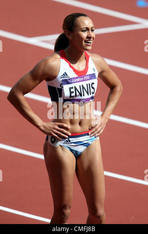 3. August 2012. JESSICA ENNIS Großbritannien LONDON 2012 Olympische Spiele, Frauen SIEBENKAMPF, 100M Hürden STRATFORD, LONDON, ENGLAND 3. August 2012 DIC8233.  Bildnachweis: ALLSTAR-Bildarchiv / Alamy Live News Stockfoto