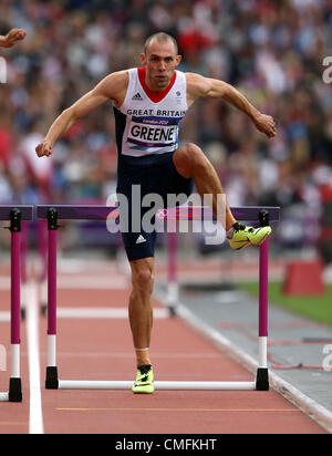 DAI GREENE Großbritannien LONDON 2012 Olympische Spiele, MENS 400M Hürden STRATFORD, LONDON, ENGLAND 3. August 2012 DIC8293 Stockfoto