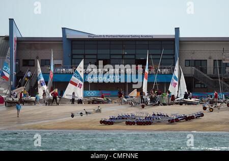 Olympisches Segeln, Aktion während der London 2012 Olympische Spiele bei Weymouth & Portland Veranstaltungsort, Dorset, England, UK.  Die Akademie-3. August 2012-Bild: DORSET MEDIENDIENST Stockfoto