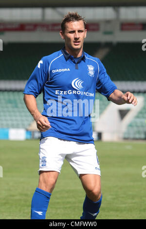 04.08.2012 Plymouth, England. Peter Lovenkrands in Aktion während der Vorsaison Freundschaftsspiel zwischen Plymouth Argyle und Birmingham City spielte zu Hause Park. Stockfoto