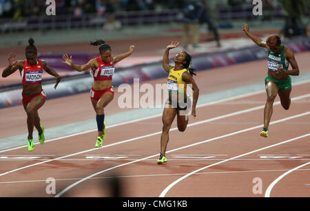 TIANNA MADISON, ALLYSON FELIX, SHELLY-ANN FRASER-PRYCE & SEGENSWÜNSCHE OKAGBARE Stockfoto