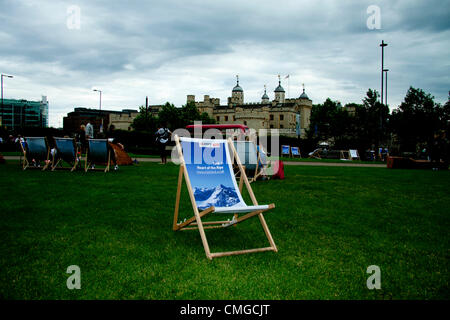 6. August 2012. London UK. Österreich-Hospitality House in London. Das Österreich-Haus präsentiert die österreichischen Kultur und umfasst Ausstellungen, Lebensmittelbereich, Musik und Unterhaltung für Sportler und VIPs Stockfoto