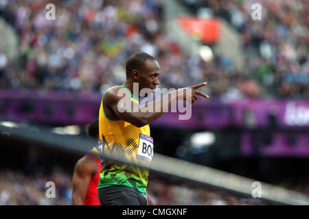 Usain Bolt (JAM), 5. August 2012 - Leichtathletik: Usain Bolt aus Jamaika bereitet vor im Wettbewerb bei der Herren 100 m Halbfinale von London 2012 Olympische Spiele im Olympiastadion in London, Vereinigtes Königreich. (Foto von Koji Aoki/AFLO SPORT) [0008] Stockfoto