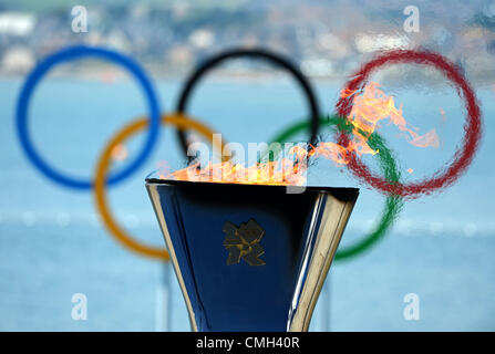 Olympische Flamme, London 2012 Olympische Flamme am Veranstaltungsort Segeln Stockfoto