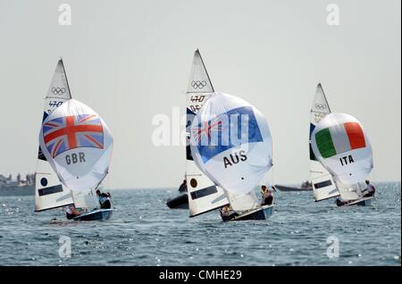 10. August 2012. Olympiade 2012 in London, Segeln bei Weymouth & Portland Veranstaltungsort, Dorset, England, UK.  10. August 2012 Männer 470 Medailrace Bild: DORSET MEDIA SERVICE Stockfoto