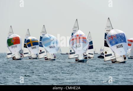 10. August 2012. Olympiade 2012 in London, Segeln bei Weymouth & Portland Veranstaltungsort, Dorset, England, UK.  10. August 2012 Männer 470 Medailrace Bild: DORSET MEDIA SERVICE Stockfoto