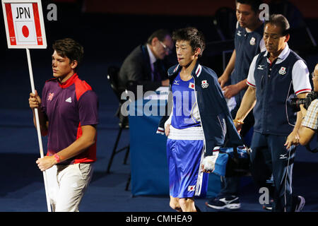 10. August 2012. Satoshi Shimizu (JPN), 10. August 2012 - Boxen: Herren Bantam (56 kg)-Halbfinale im ExCeL in London 2012 Olympische Spiele in London, Vereinigtes Königreich.  (Foto von Daiju Kitamura/AFLO SPORT) [1045] Stockfoto