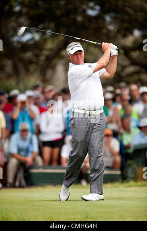 10. August 2012. 10.08.2012. Kiawha, SC, USA.  Darren Clarke Abschlag auf den 7. Abschlag während der 94. PGA Championship auf der Ocean Course in Kiawha Resorts in Kiawha Insel, SC. Stockfoto